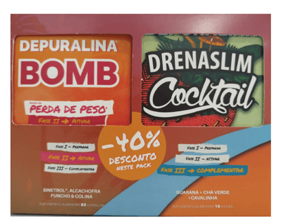 Depuralina Bomb (60 Cápsulas) + Drenaslim cocktail morango (15 Sticks)